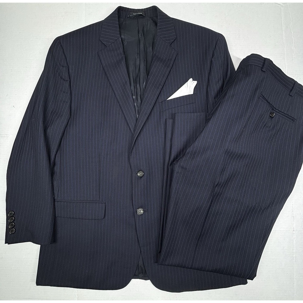 Lauren Ralph Lauren Mens 42R Navy Blue Pinstriped 2-Pc Suit Wythe Wool 36X28 EUC - Picture 16 of 16
